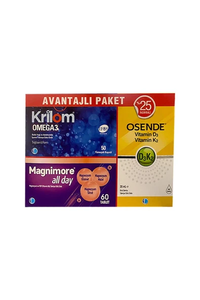 Krılom Omega3 50 Kapsül Magnımore Allday 60 Tab Osende D3k2 20 ml Avantajlı Paket