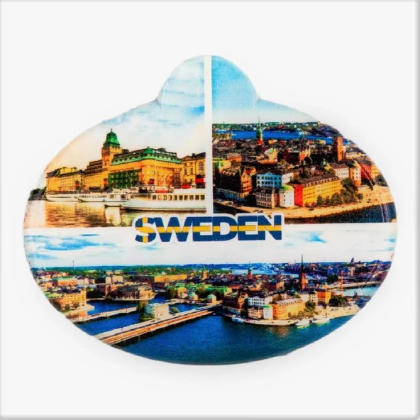 İsveç Stockholm Temalı Oval Magnet Buzdolabı Magneti ürün görseli