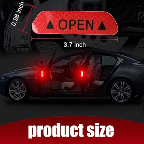 Araba Kapı Açık Uyarı Reflektörü Etiket Sticker 4'lü 9.5x2.5cm Kırmızı - 4