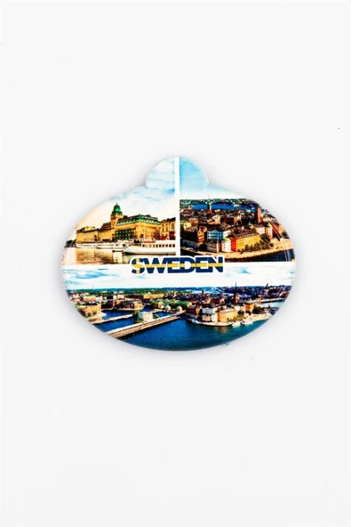 İsveç Stockholm Temalı Oval Magnet Buzdolabı Magneti - Resim 3