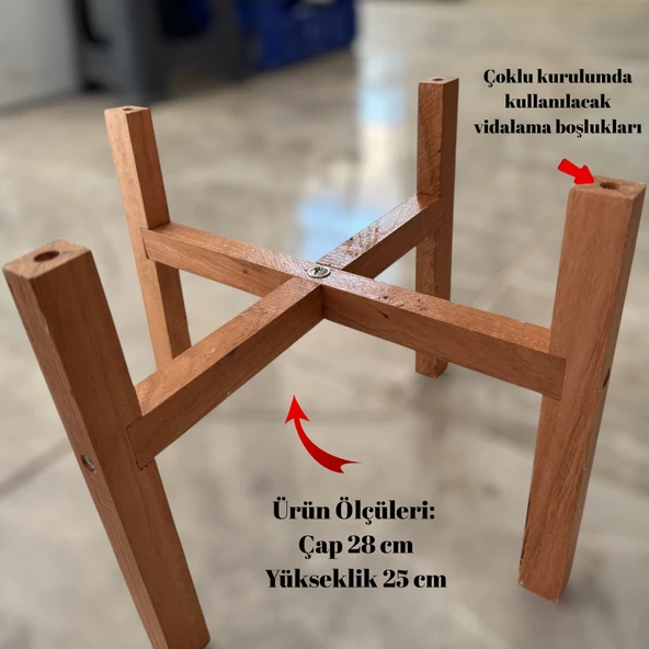 MoxoCreative Üçlü Ahşap Saksı Standı Çiçek Saksı Altlığı 3 Adet Raf Çiçeklik Stand - 4