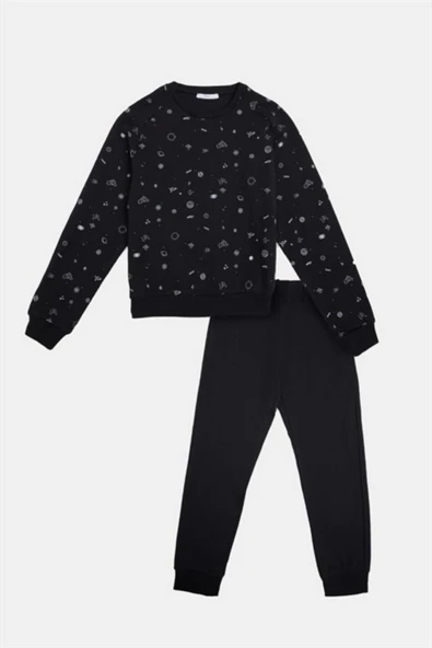 Eros 29223 Siyah Pamuklu Uzay Desenli Çocuk Pijama Takımı - 1