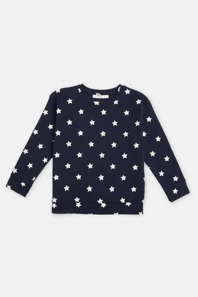 Eros 29611 Lacivert Yıldız Desenli Pamuklu Uzun Kollu Kız Çocuk Pijama Takımı - Resim 3