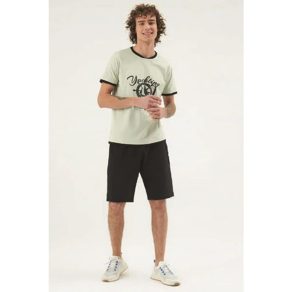 Eros 30375 Yeşil Pamuklu Yuvarlak Yaka Erkek Şort Takım ürün görseli 1