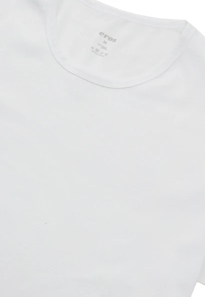 Eros 032 2'Li Beyaz Paket Pamuklu Yuvarlak Yaka Kısa Kollu Erkek T-Shirt - Resim 3