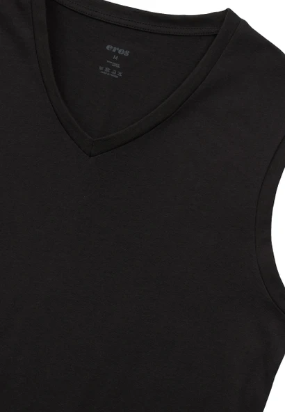 Eros 031 2'Li Paket Siyah Süprem V Yaka Sıfır Kol Erkek Atlet - Resim 3