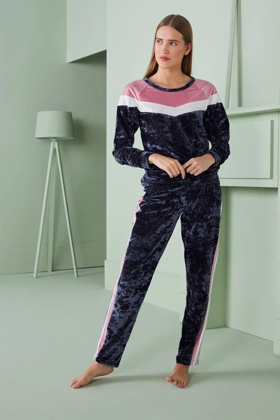 Doreanse 4330 Lacivert Kadife Kadın Pijama Takımı ürün görseli 1