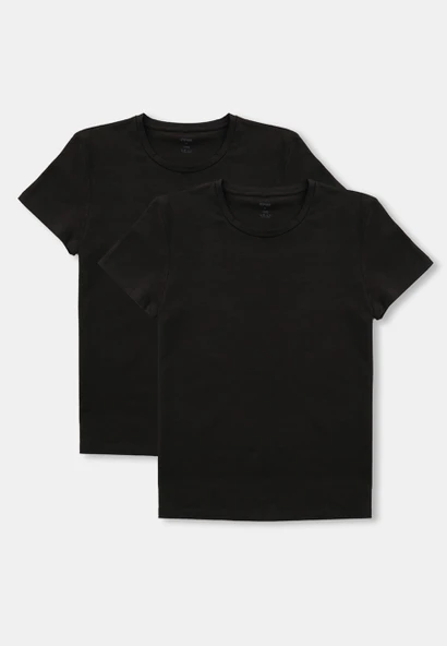 Eros 004 2'Li Siyah Paket Likralı Yuvarlak Yaka Kısa Kollu Erkek T-Shirt - Resim 3