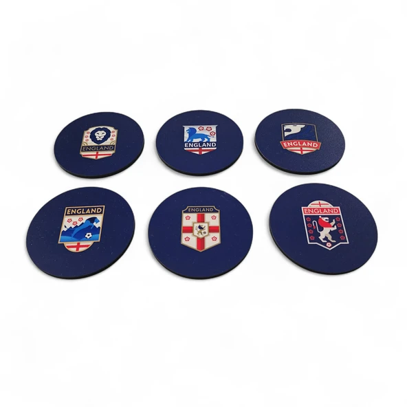 İngiltere Futbol Bardak Altlığı Seti - 6'lı Milli Takım Armalı Premium  Bardak Altlığı - Resim 2