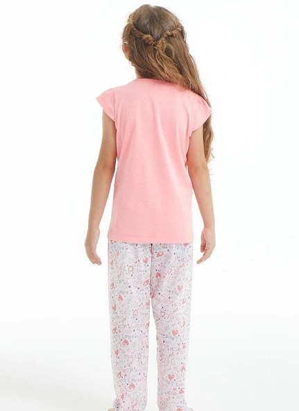 Blackspade 50814 Neon Pembe Pamuklu Kısa Kollu Kız Çocuk Pijama Takımı - Resim 4