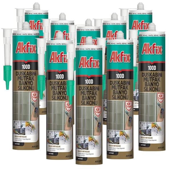 10 ADET - Akfix Sa061 Duşakabin Silikonu 100d / 310ml Şeffaf - 1