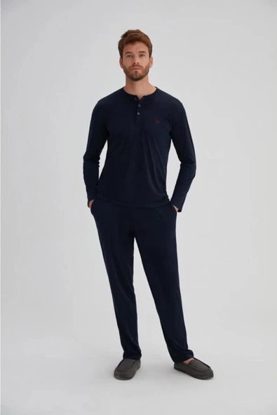 Eros 27152 Lacivert Pamuklu Erkek Pijama Takımı - 1