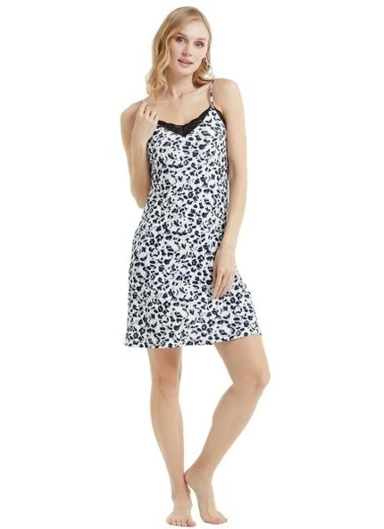 Blackspade 50759 Leopar Modal Dantel Detaylı İp Askılı Kadın Gecelik ürün görseli 1