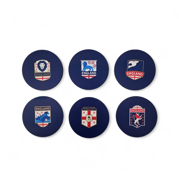 İngiltere Futbol Bardak Altlığı Seti - 6'lı Milli Takım Armalı Premium  Bardak Altlığı ürün görseli