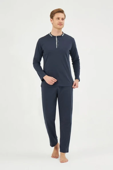 Eros 29230 Lacivert Kutulu 5'Li Pamuklu Erkek Pijama Seti ürün görseli 1