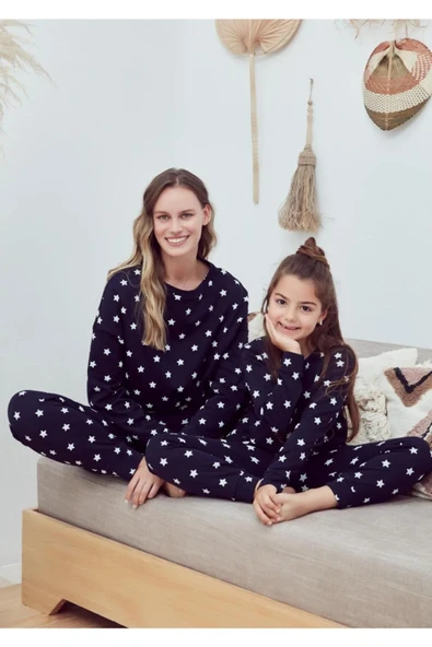 Eros 29610 Lacivert Pamuklu Yıldız Desenli Kadın Eşofman Takımı ürün görseli 1