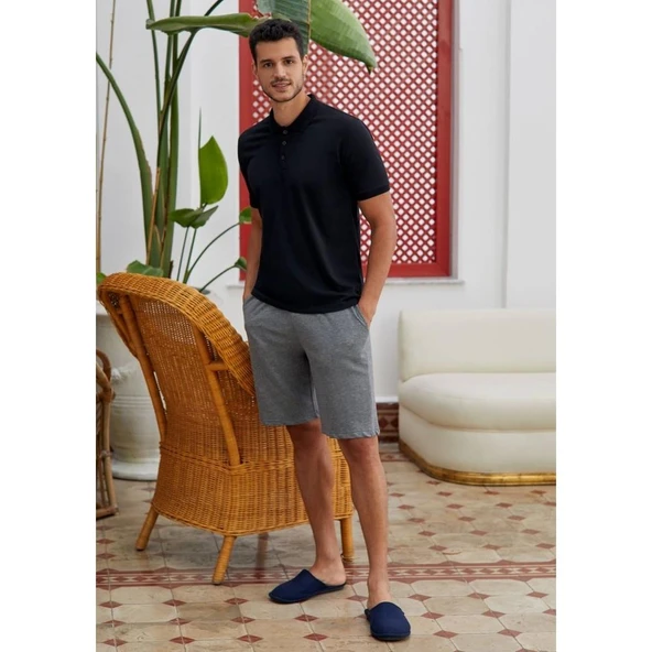Eros 28020 Siyah Pamuklu Polo Yaka Erkek Şort Takım ürün görseli