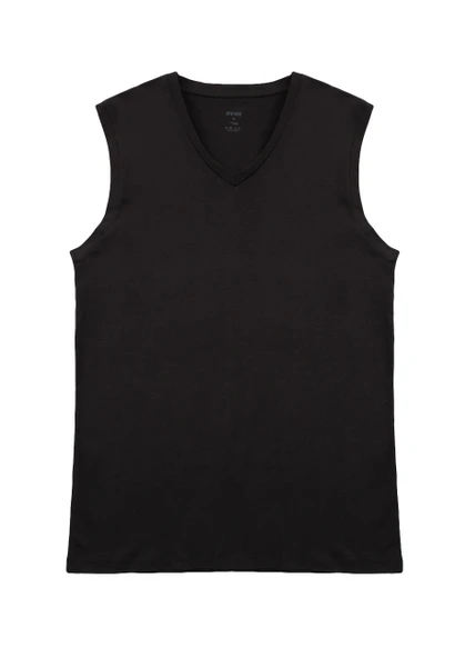 Eros 031 2'Li Paket Siyah Süprem V Yaka Sıfır Kol Erkek Atlet ürün görseli 1