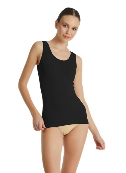 Blackspade 1950 Siyah Likralı Kalın Askılı Kadın Atlet - Resim 4