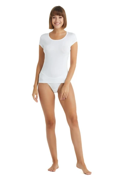 Blackspade 1622 Beyaz Silver Modal Kısa Kollu Kadın T-Shirt ürün görseli 1