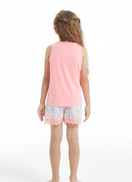 Blackspade 50812 Neon Pembe Pamuklu Kalın Askılı Kız Çocuk Şort Takım - Resim 4