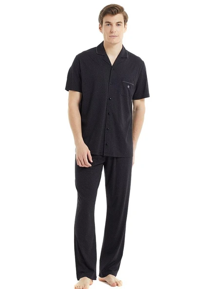 Blackspade 30813 Siyah Modal Önden Düğmeli Kısa Kollu Erkek Pijama Takımı ürün görseli
