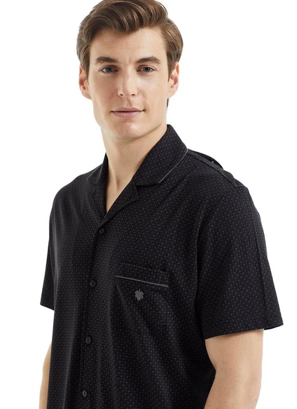 Blackspade 30813 Siyah Modal Önden Düğmeli Kısa Kollu Erkek Pijama Takımı - Resim 3