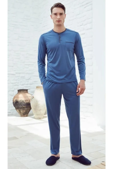 Eros 29050 Mavi Pamuklu Erkek Pijama Takımı - 1