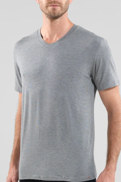 Blackspade 9308 Gri Silver Modal V Yaka Kısa Kollu Erkek T-Shirt
