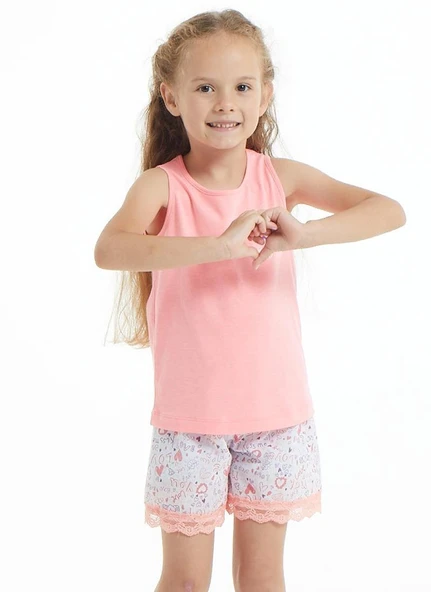 Blackspade 50812 Neon Pembe Pamuklu Kalın Askılı Kız Çocuk Şort Takım - Resim 2