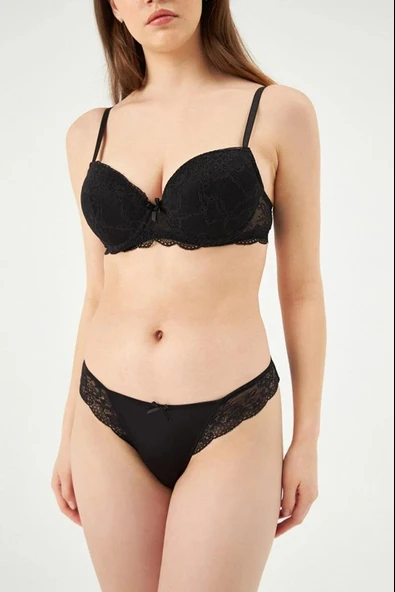 Eros 812 Siyah Linda Badem Destekli Sütyen Takım ürün görseli 1