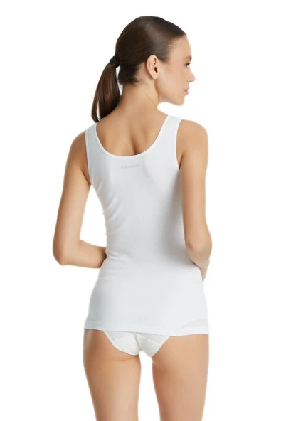 Blackspade 1950 Beyaz Likralı Kalın Askılı Kadın Atlet - Resim 6