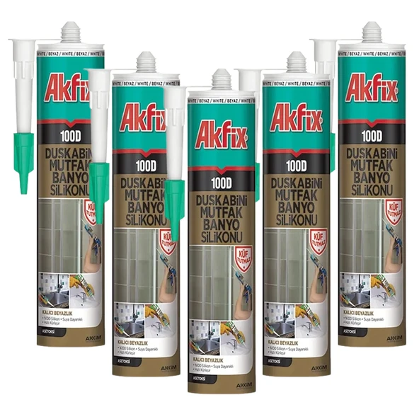 5 ADET - Akfix Sa061 Duşakabin Silikonu 100d / 310ml Şeffaf - 1