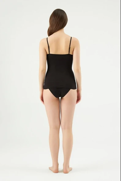 Eros 600 Siyah 2'Li Paket Likralı Ayarlanabilir İp Askılı Kadın Atlet - Resim 4