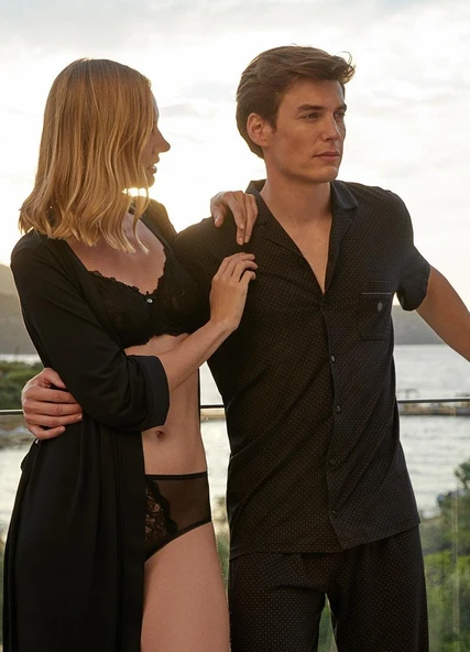 Blackspade 30813 Siyah Modal Önden Düğmeli Kısa Kollu Erkek Pijama Takımı - Resim 4