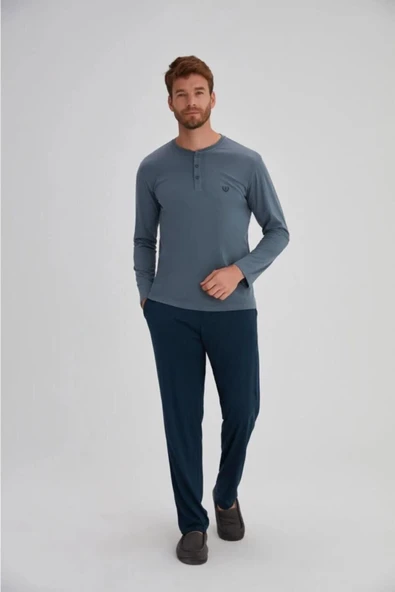 Eros 27152 Mavi Pamuklu Erkek Pijama Takımı - 1