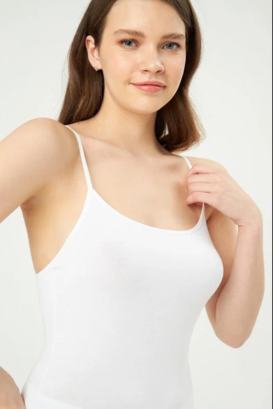 Eros 600 Beyaz 2'Li Paket Liralı Ayarlanabilir İp Askılı Kadın Atlet - Resim 2