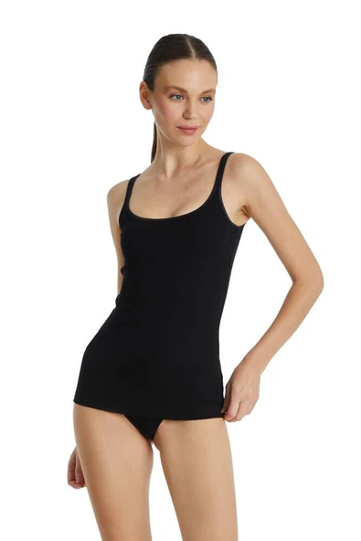 Blackspade 1615 Siyah Ribana İnce Askılı Kadın Atlet - Resim 2