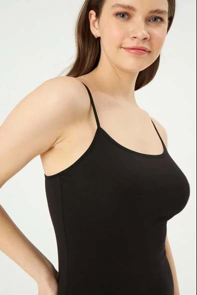 Eros 600 Siyah 2'Li Paket Likralı Ayarlanabilir İp Askılı Kadın Atlet - Resim 2