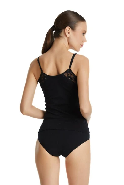 Blackspade 1984 Siyah Likralı Dantel Detaylı İp Askılı Kadın Atlet - Resim 5