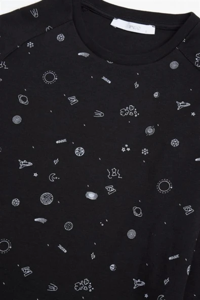 Eros 29223 Siyah Pamuklu Uzay Desenli Çocuk Pijama Takımı - 2