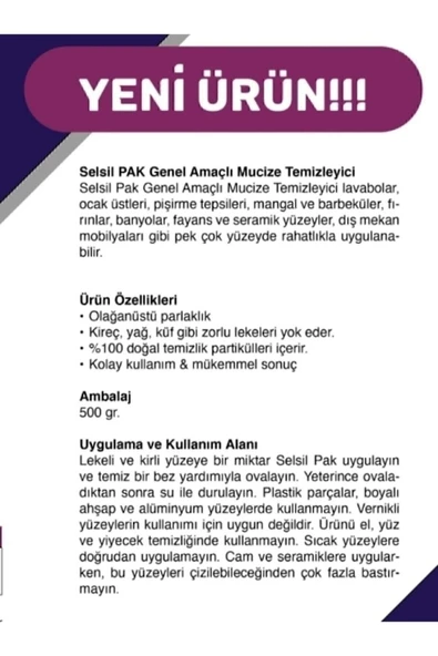 Selsil 4 Adet Pak Genel Amaçlı Mucize Temizleyici Krem 4 X 500 Gr - Resim 3