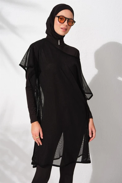 Pierre Cardin 231919 Siyah Fileli Tesettür Tulum Mayo - Resim 2