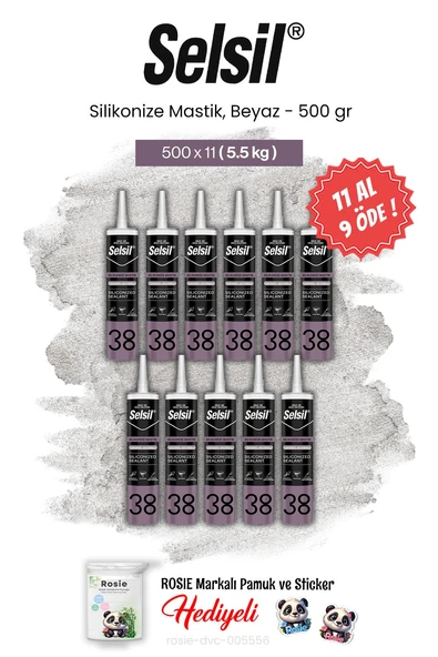 Selsil 500 gr, Silikonize Mastik, Beyaz 11 AL 9 ÖDE ve rosie pamuk ürün görseli