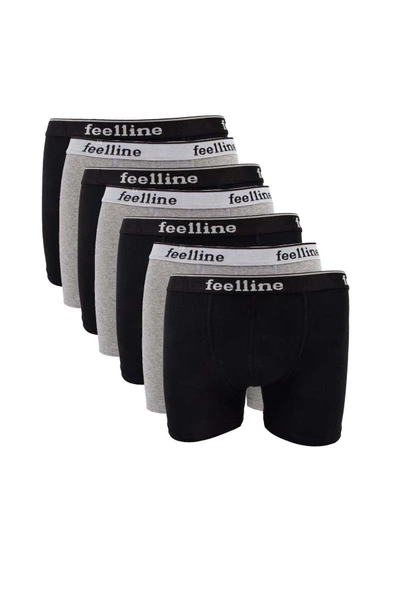 7 adet Feelline Siyah ve Gri Pamuklu Doğal Likralı Erkek Boxer - 1