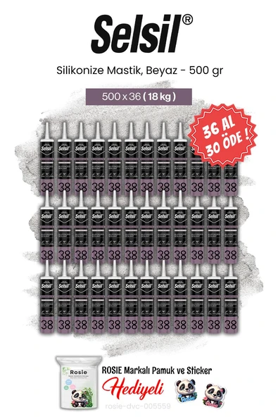 Selsil 500 gr, 36 AL 30 ÖDE Silikonize Mastik, Beyaz ve rosie pamuk ürün görseli