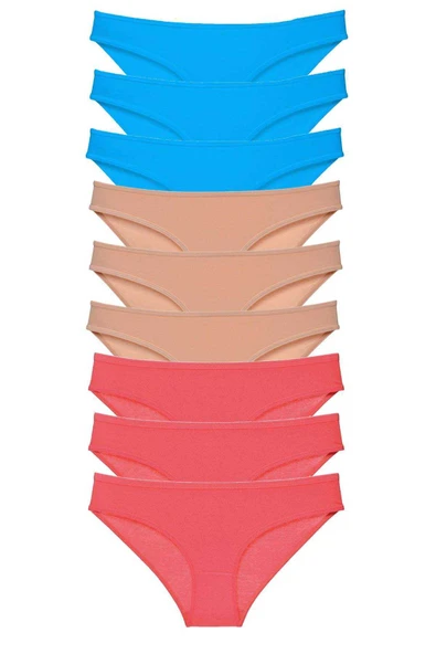 9 adet Süper Eko Set Likralı Kadın Slip Külot Fuşya Ten Mavi ürün görseli