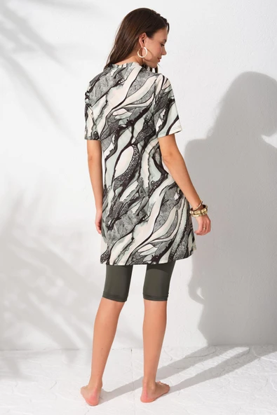 Pierre Cardin 231929 Desenli Yarımkollu Tesettür Mayo Takım - Resim 2