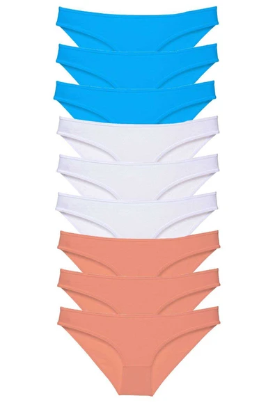 9 adet Süper Eko Set Likralı Kadın Slip Külot Pudra Beyaz Mavi ürün görseli