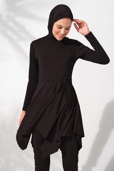 Pierre Cardin 231916 Siyah Uzun Kollu Volanlı Tesettür Mayo Takım - Resim 3